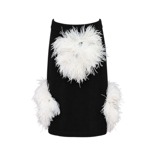 Chanel Black Cashmere White Ostrich Feather Embellished Mini Skirt FR 36
