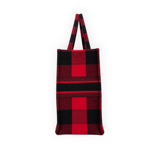Christian Dior Red & Black Check Embroidered Canvas Large Book Tote