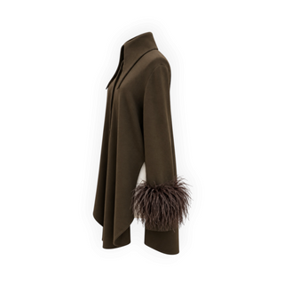 16Arlington Dark Brown Wool-Blend Feather Cuff Mini Dress