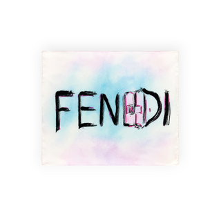 Fendi White Multicolour Baguette Logo Silk Scarf