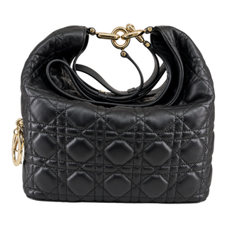 Dior Black Cannage Leather Hobo Bag Gold Hardware