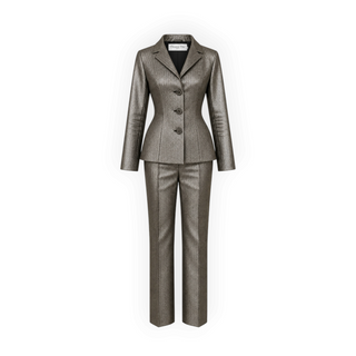 Christian Dior Metallic Herringbone Tailored Blazer and Trousers Suit