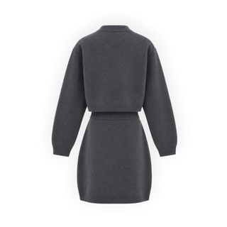 Louis Vuitton Dark Grey Wool Gold Button Cropped Cardigan and Mini Skirt Two-Piece Set