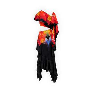Alexander McQueen Multicolour Solarised Orchid Cut-Out Silk Midi Dress Size IT 40