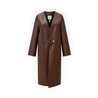 Hermès Brown Leather Longline Coat with Silver-Tone Hardware Size 34