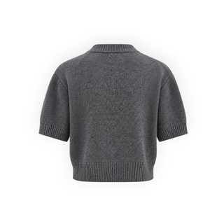 Prada Grey Wool and Cashmere Logo Short Sleeve Knit Top IT 38