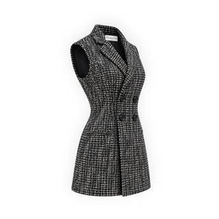 Christian Dior Black Lurex Tweed Sleeveless Double-Breasted Jacket/Dress Size 36