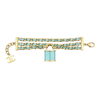 Chanel Blue CC Padlock Triple Strand Chain Bracelet