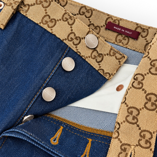 Gucci Blue Denim GG Monogram Waistband Straight-Leg Jeans Size IT 26