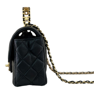 Chanel Mini Top Handle Flap Black Lambskin Bag with CHANEL Chain Handle