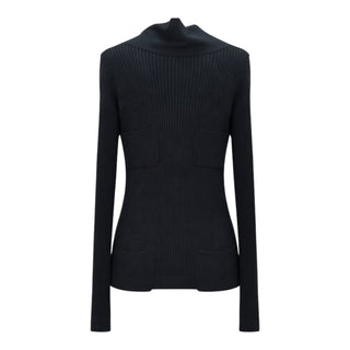 Chanel Black Ribbed V-Neck Velcro Cardigan