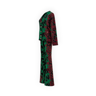 Chanel Green Black & Burgundy Cashmere Mohair Cardigan & Trousers Set Size 34