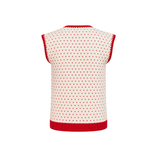 Gucci Ivory and Red Wool Lamb Intarsia Knit Sleeveless Sweater Vest XS