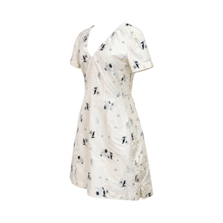 Christian Dior Ivory Silk Floral Embroidered V-Neck Short Sleeve Dress with Separate Underskirt FR 42