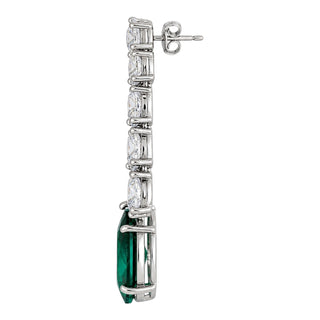 Lab-Grown Emerald & Diamond Drop Earrings in White Gold-Plated Sterling Silver