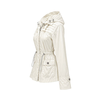 Chanel Ivory Ruffle Detail Hooded Drawstring Waist Jacket FR 36