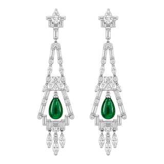 Lab-Grown Emerald Chandelier Drop Earrings in White Gold-Plated Sterling Silver