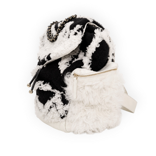 Chanel Black & White Knit Wool and Shearling Fall 2019 Backpack