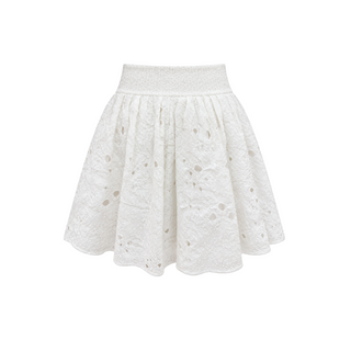Chanel White Openwork Lace Flared Midi Skirt Size FR 34