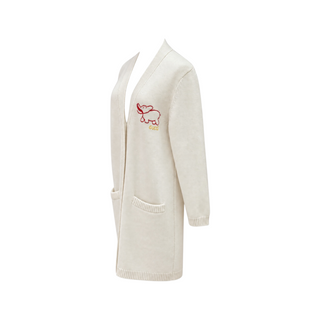 Gucci Ivory Wool Long Cardigan with Embroidered Elephant Motif