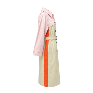 Prada Pink Beige and Orange Colour Block Belted Long Trench Coat Size IT 38