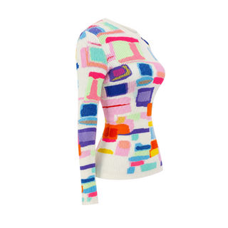 Chanel Multicolour Abstract Print Ribbed Cotton and Cashmere Sweater Size FR 34