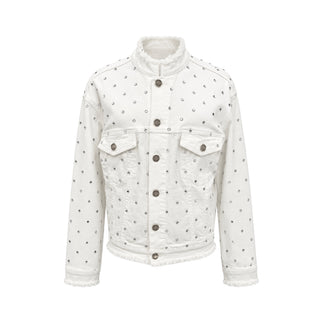 Alexandre Vauthier White Crystal Embellished Frayed Edge Denim Jacket XS
