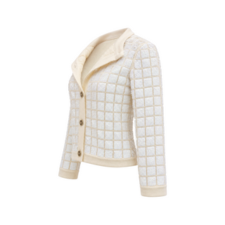 Chanel Cream Sequin Embellished Cashmere Jacket Size FR 34