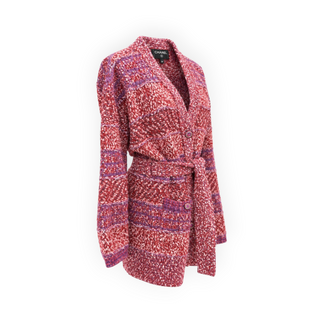 Chanel Red & Purple Cashmere Blend Belted Knit Cardigan Size 36