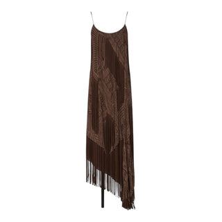 Ralph Lauren Brown Fringe Asymmetrical Maxi Dress