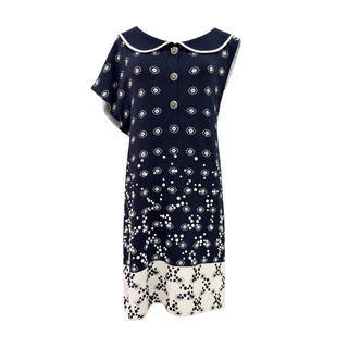 Chanel Navy & White Camellia Silk Blend Embellished Dress Size FR 38