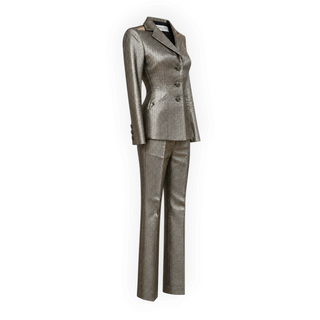 Christian Dior Metallic Herringbone Tailored Blazer and Trousers Suit