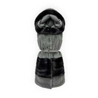 Fendi Grey and Black Mink Fur Convertible Hooded Gilet with Detachable Hem IT 38