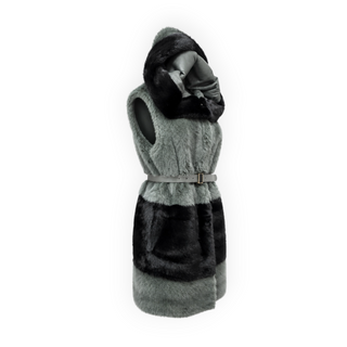 Fendi Grey and Black Mink Fur Convertible Hooded Gilet with Detachable Hem IT 38