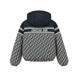 Christian Dior Navy and Ecru Cropped Reversible Puffer Jacket with Oblique Logo Pattern Size S