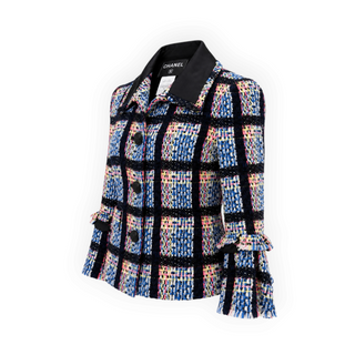 Chanel Black Multicolour Checked Tweed Jacket with Ruffle Cuffs Size FR 36