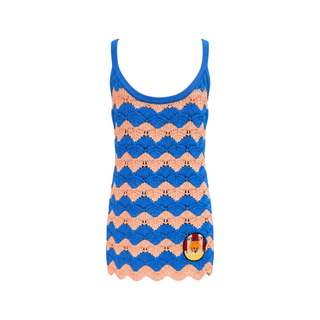 Gucci Blue and Peach Pink Crochet Knit Sleeveless Top with Logo Patch – Size M