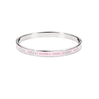 Hermès Pink Etriers Stamped Enamel Palladium-Plated Bracelet