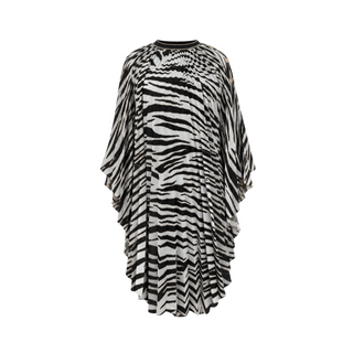 Gucci Black & Silver Zebra Print Pleated Cape Dress Size M