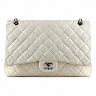 Chanel White Quilted Leather Classic Jumbo Double Flap Bag