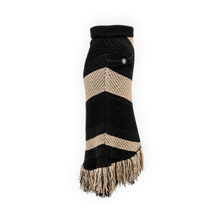 Chanel Black and Beige Chevron Knit Fringe Midi Skirt Size FR 36