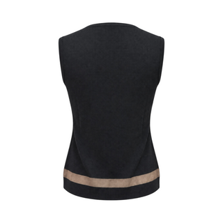 Chanel Black Sleeveless Knit Top with Beige Sheer Trim