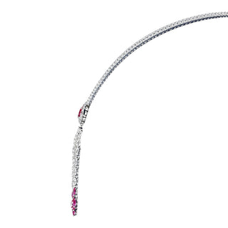 Lab-Grown Ruby Tassel Drop Necklace in White Gold-Plated Sterling Silver