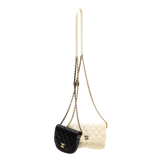 Chanel 2019 Side Pack Flap Crossbody Bag Set in Black & White Lambskin