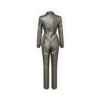 Christian Dior Metallic Herringbone Tailored Blazer and Trousers Suit