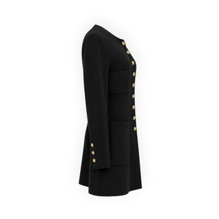 Chanel Black Gold-Tone Button Longline Blazer Jacket Size FR 36