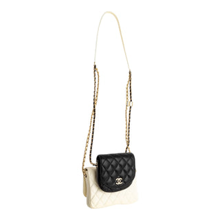Chanel 2019 Side Pack Flap Crossbody Bag Set in Black & White Lambskin