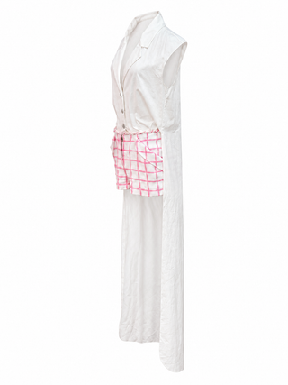 Chanel White Sleeveless Shirt Dress with Pink Tweed Check Shorts Detail Size 34