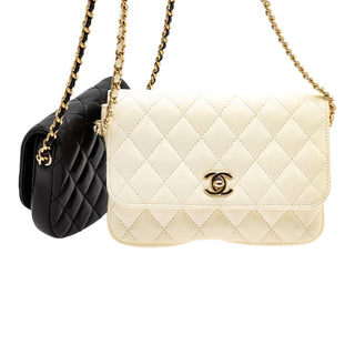 Chanel 2019 Side Pack Flap Crossbody Bag Set in Black & White Lambskin