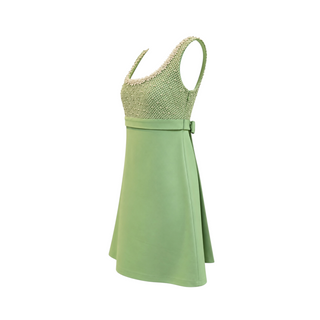 Miu Miu Pale Green Floral Appliqués A-Line Mini Dress Size IT 40